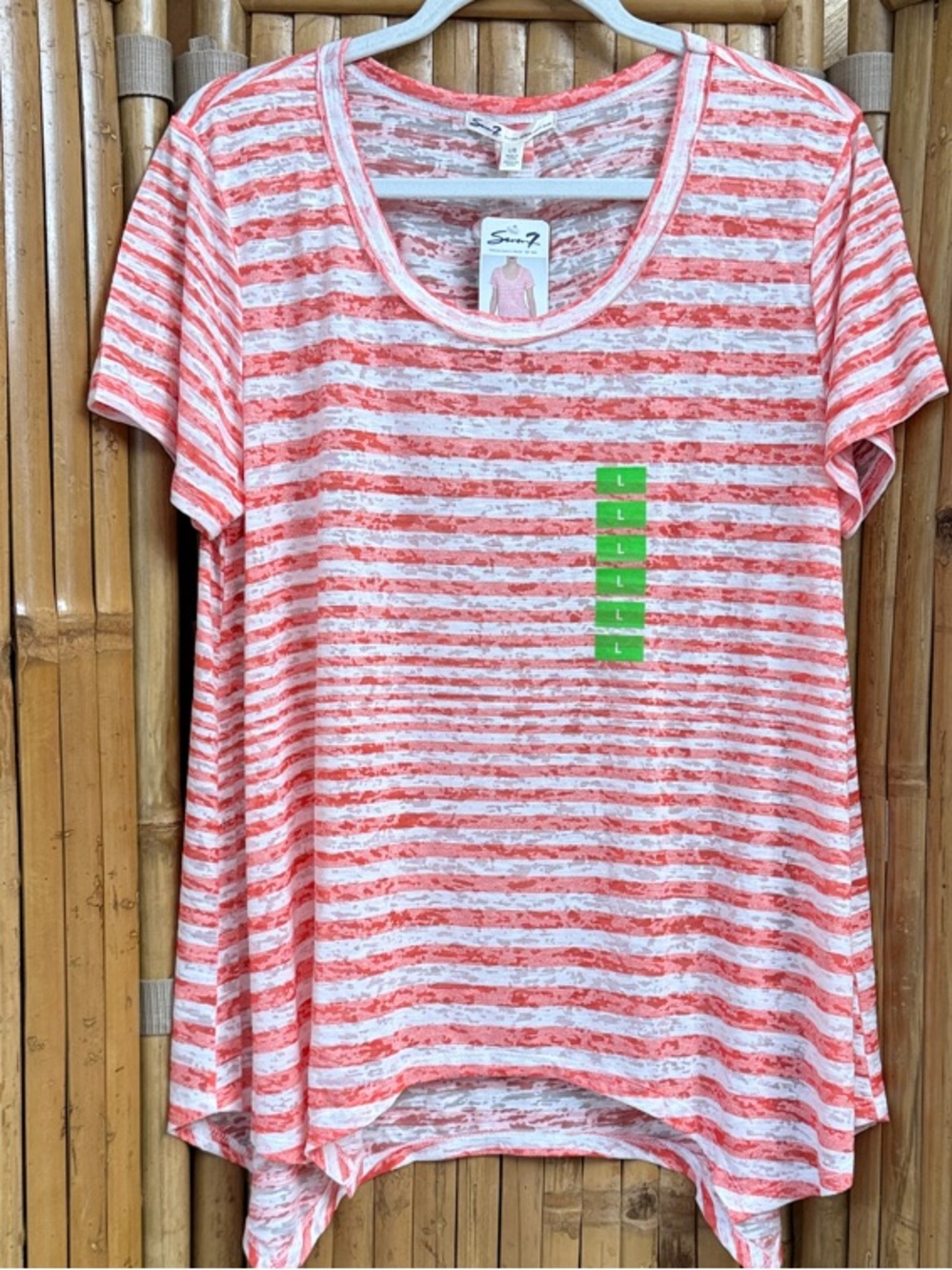 Seven7 Coral and White Striped Scoop-Neck Short Sleeve Tee